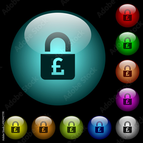 Locked Pounds icons in color illuminated glass buttons