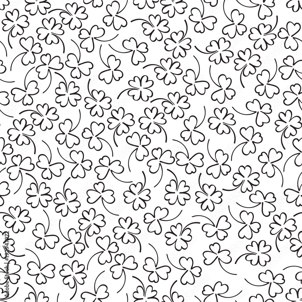 St. Patrick's day. Black and white clover shamrock pattern. St. Patrick's day. Black and white clover shamrock pattern.