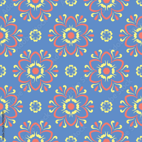 Floral blue seamless pattern. Colored flower background