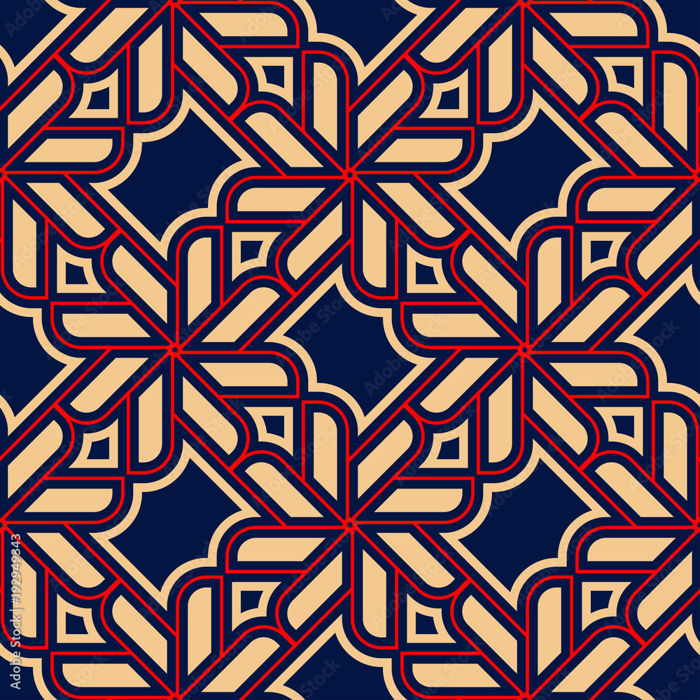 Geometric seamless pattern. Colored red and blue background