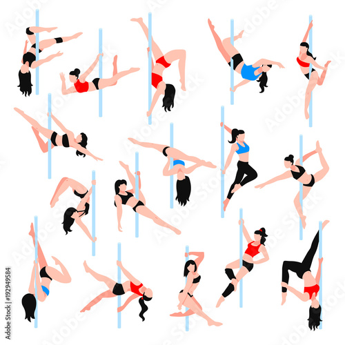 Pole Dance Isometric Icons Set