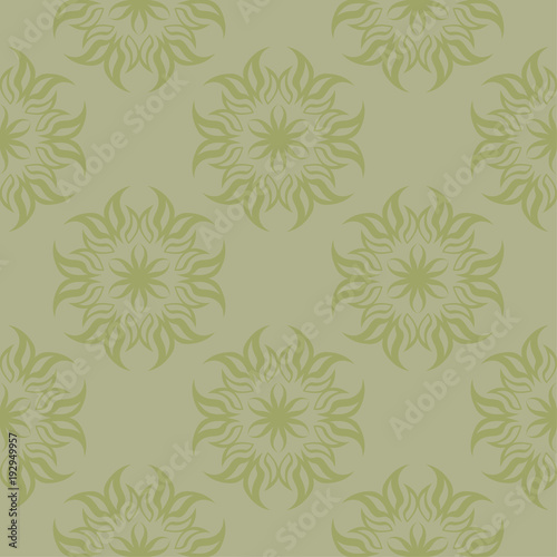 Olive green floral seamless pattern. Ornamental background
