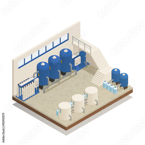 Water Cleaning Facility Isometric Composition 