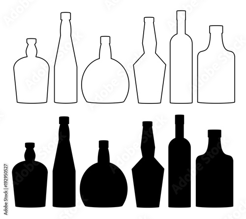 bottles for alcoholic beverages, drinks. Wine, brandy, whiskey, cognac, vodka bottle set vector eps 10
