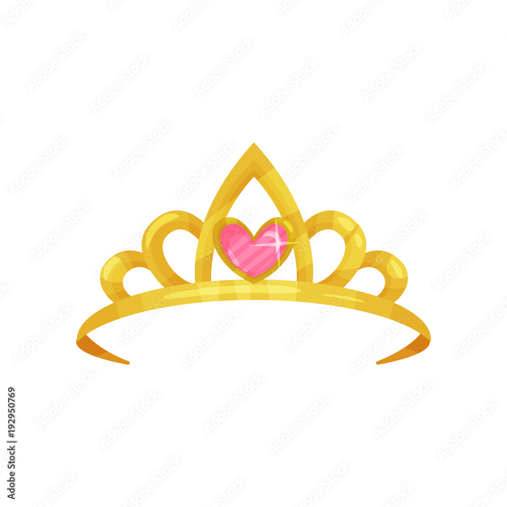 Cartoon icon of shiny princess crown with precious pink stone in shape of  heart. Golden ancient queen tiara. Symbol of royal dignity. Colorful flat  vector design Stock Vector | Adobe Stock