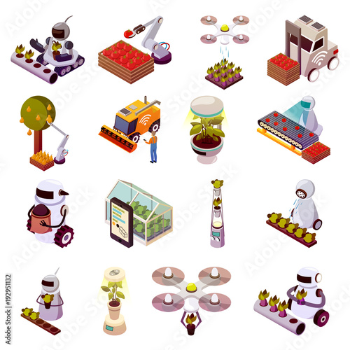 Agricultural Robots Icon Set