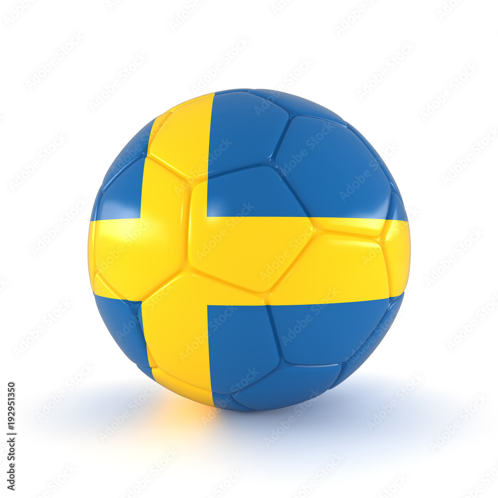 Fußball mit Schweden Flagge auf weißem Hintergrund Fußball mit Schweden Flagge auf weißem Hintergrund