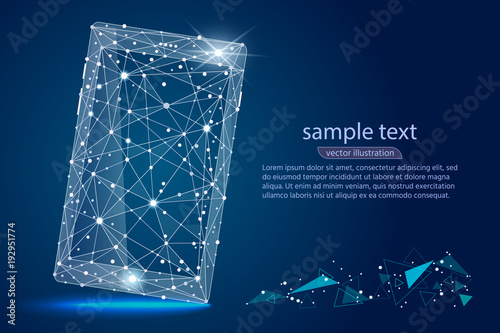 abstract design of mobile phone smartphone. isolated from low poly wireframe on space background. Vector abstract polygonal image mash line and stars.for printing and web elements