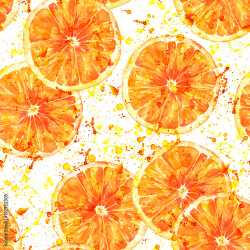 Plakat - Jednolite tło z pomarańczami stylizowanymi na malowidła akwarelą
