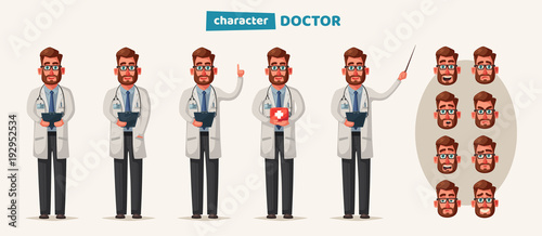 Smart doctor. Funny character design. Cartoon vector illustration