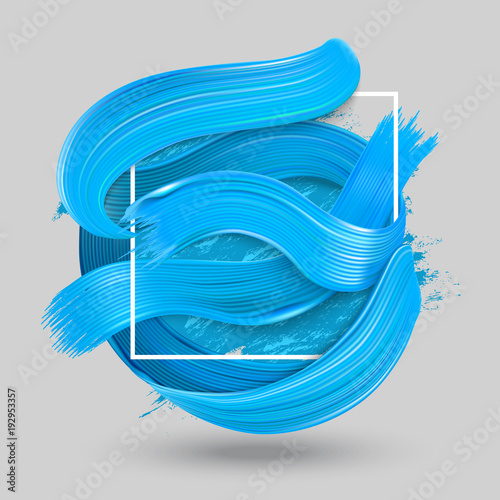 Dimensional blue oil paint brushstrokes with square frame. Abstract background. Vector illustration. 