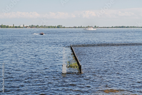 Spring flood of river Volga in Volgograd