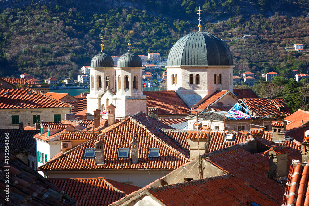 Dome of Orthodox Saint Nicholas Church on the Old Town, Kotor, Montenegro