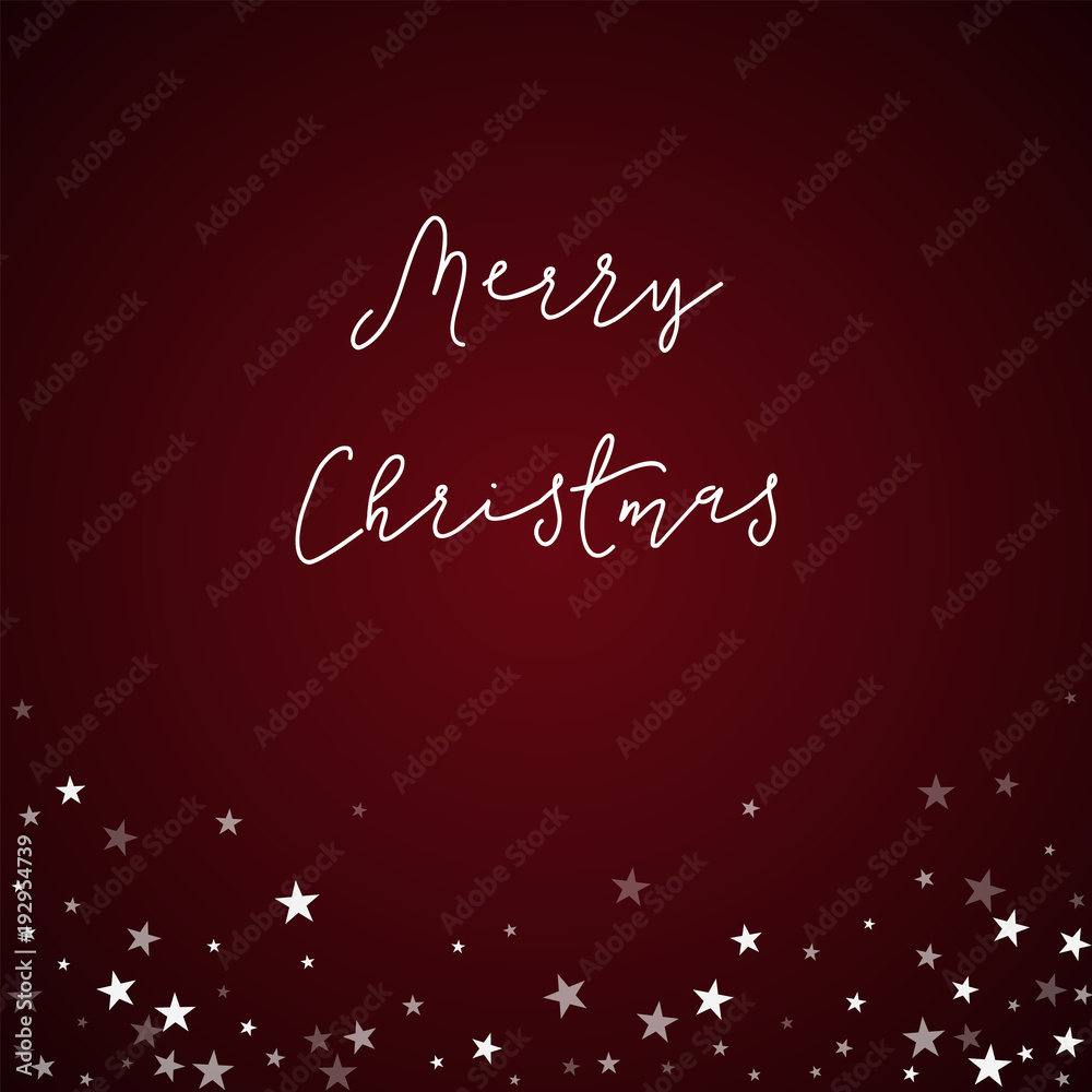Merry Christmas greeting card. Random falling stars background. Random falling stars on red background. Wonderful vector illustration.