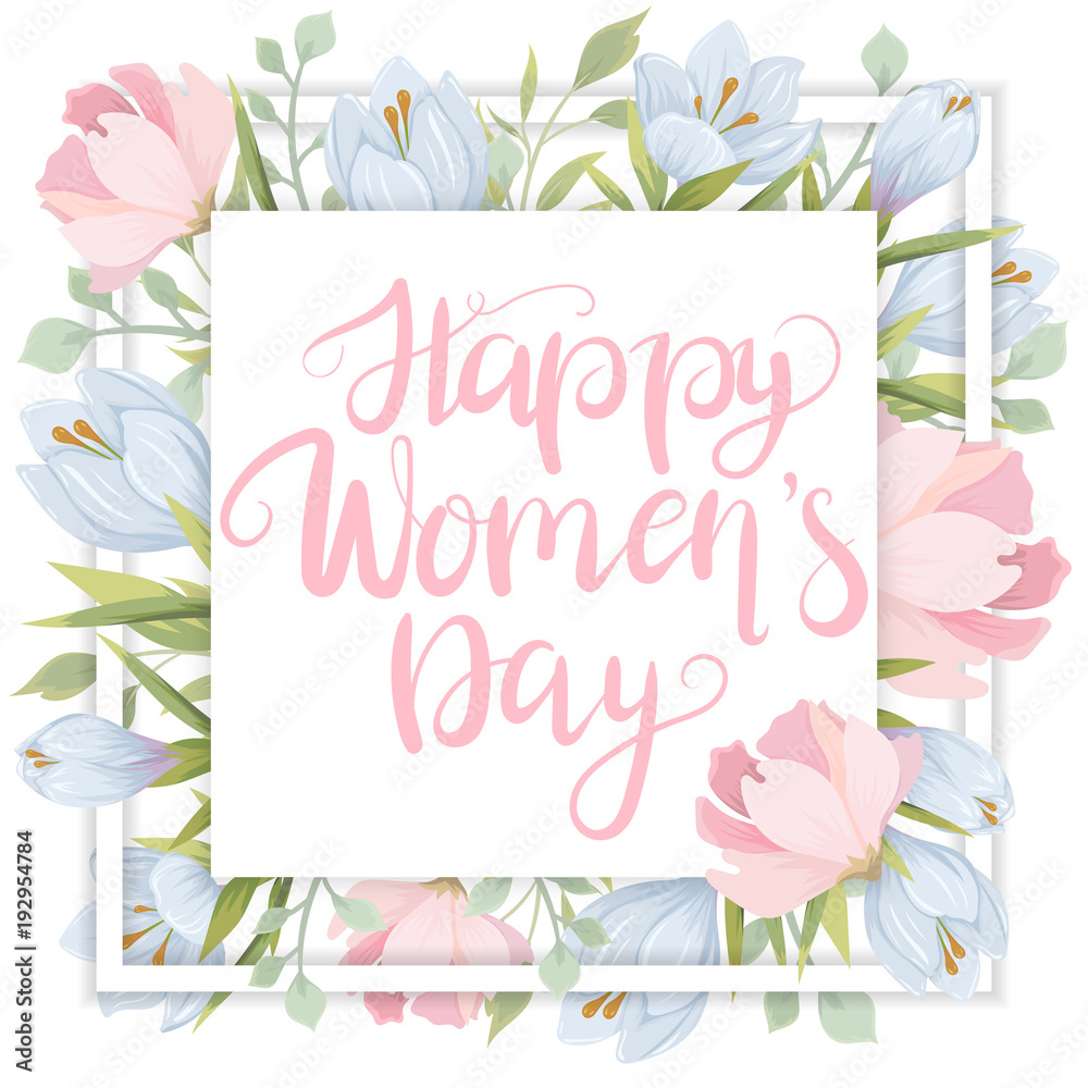 Happy Women's Day. Festive card with delicate flowers