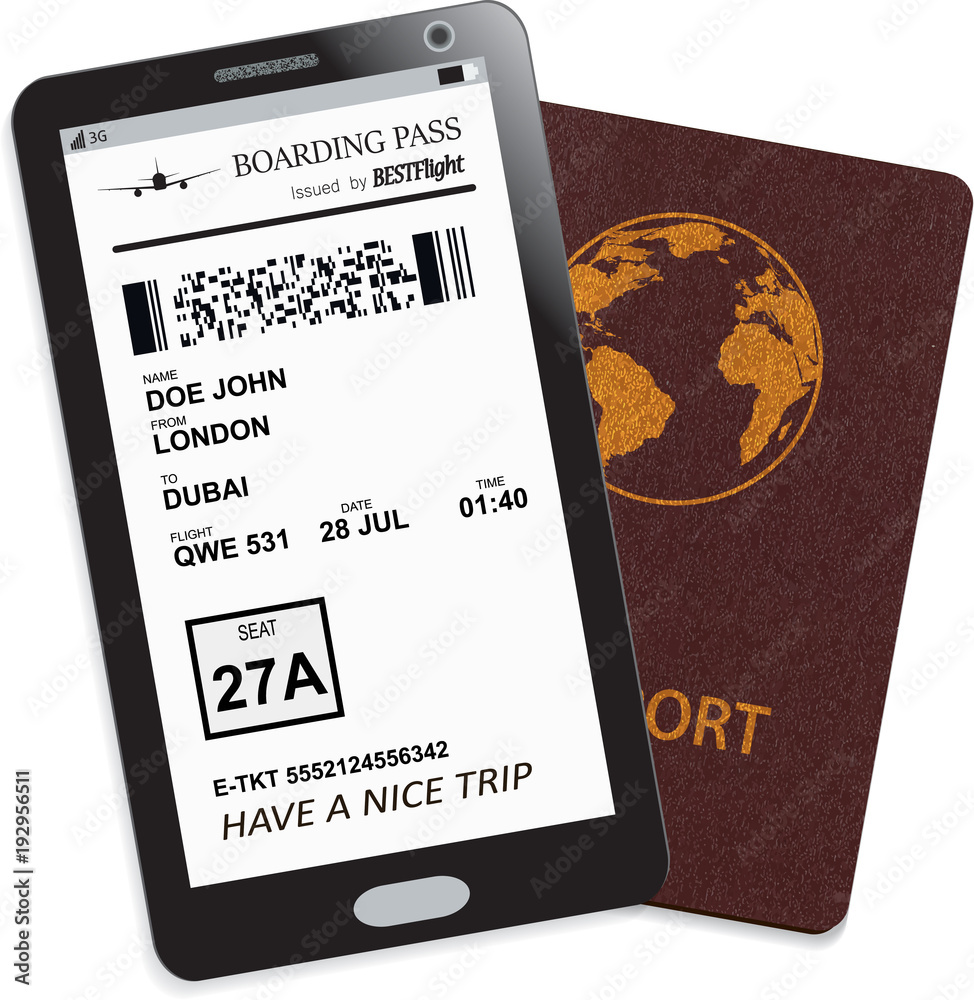 Mobile phone or smartphone with modern electronic boarding pass ticket