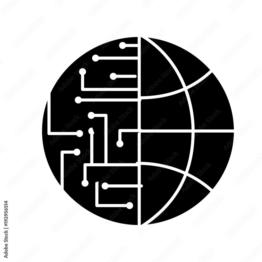 technology world globe network connection circuit vector illustration black and white design technology world globe network connection circuit vector illustration black and white design