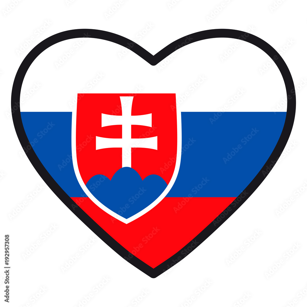 Fototapeta premium Flag of Slovakia in the shape of Heart with contrasting contour, symbol of love for his country, patriotism, icon for Independence Day.