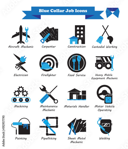 Blue Collar Job - Black And Blue Flat Icons