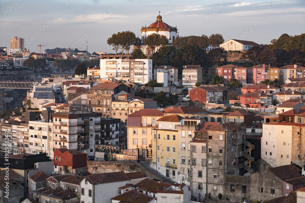 Aerial view of buildings in Porto, Portugal.