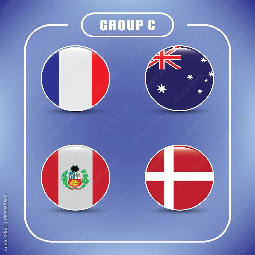Football. Championship. Vector flags. Russia. Group C.