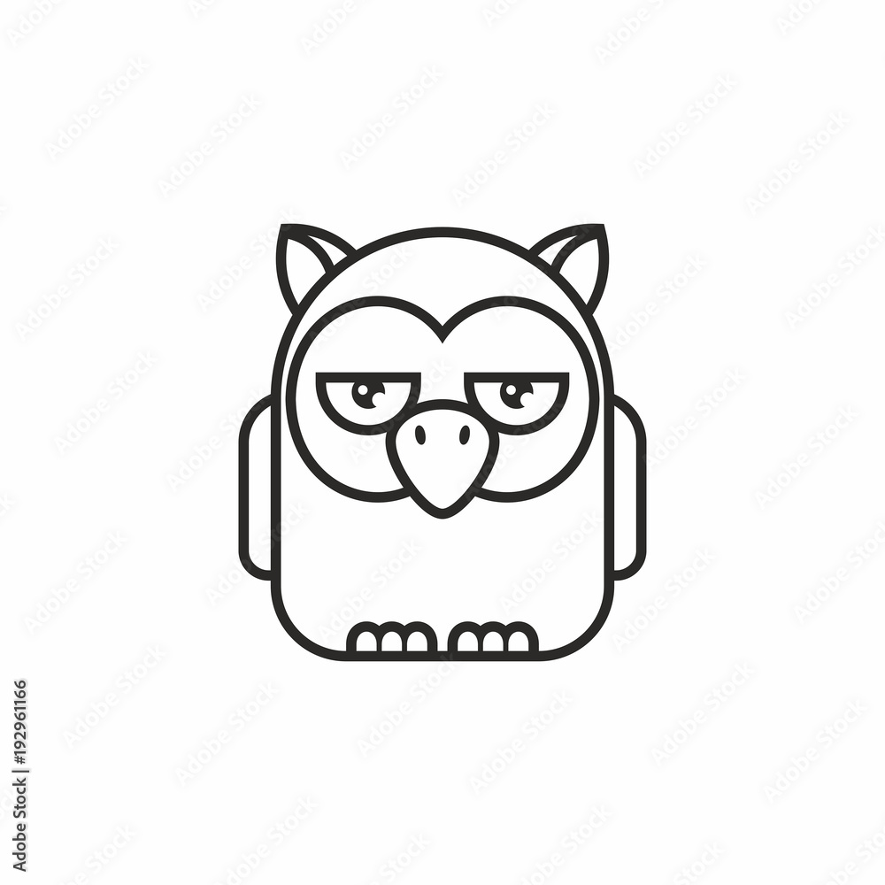 cute owl icon, thin line style, flat design