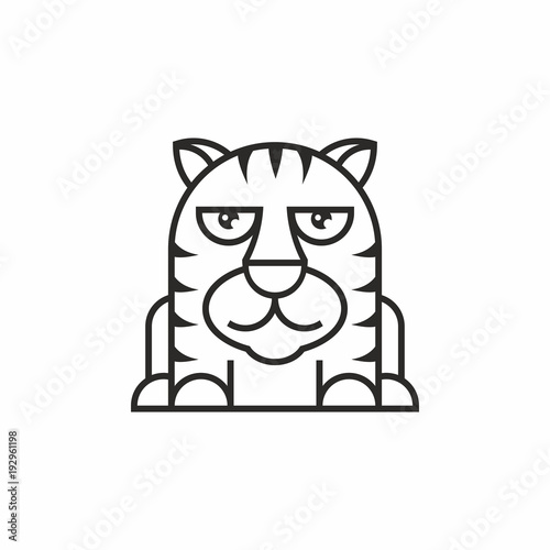 cute tiger icon, thin line style, flat design