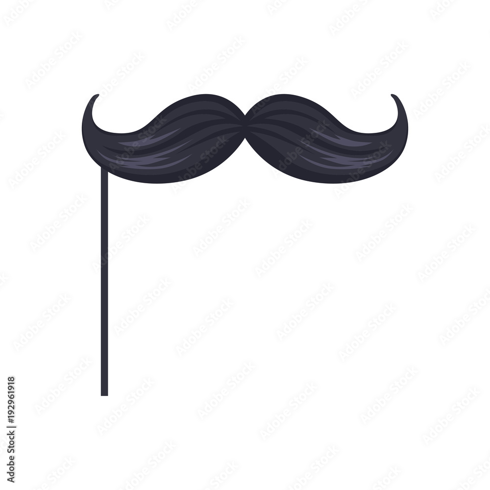 Black mustaches on stick, masquerade decorative element cartoon vector Illustration isolated on a white background - obrazy, fototapety, plakaty 
