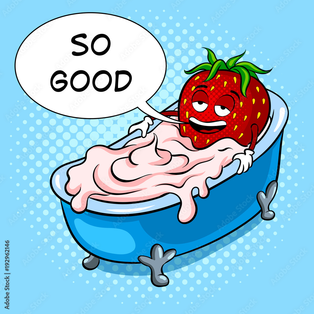 Strawberry and bath of cream pop art vector Strawberry and bath of cream pop art vector