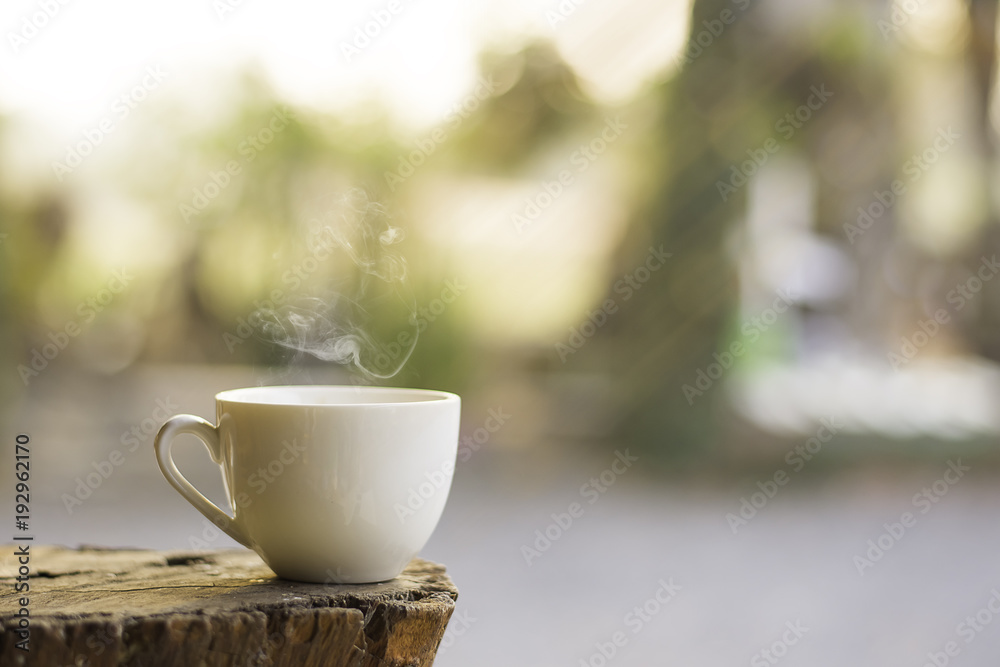 Morning coffee in garden.