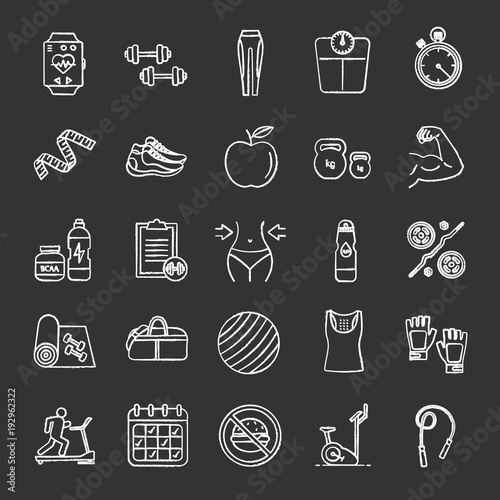 Fitness chalk icons set