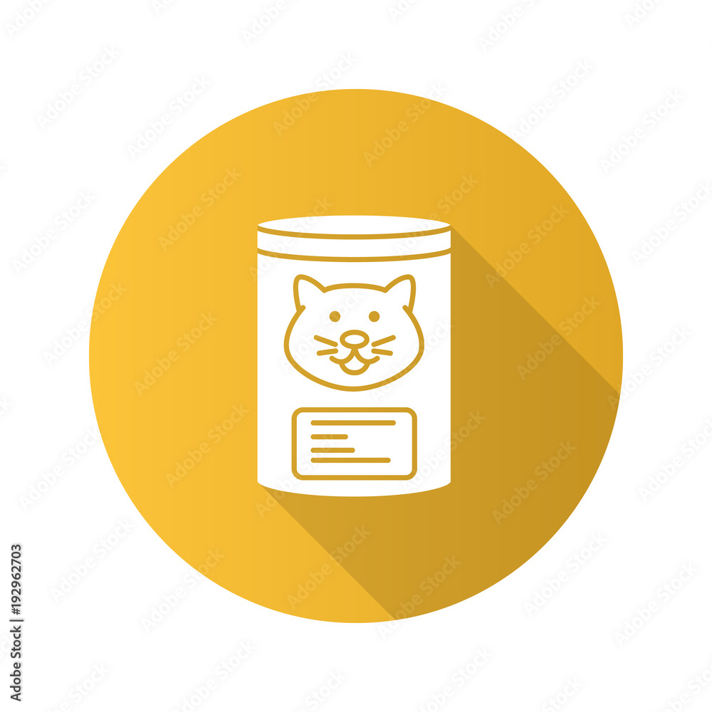 Canned cat food flat design long shadow glyph icon Canned cat food flat design long shadow glyph icon
