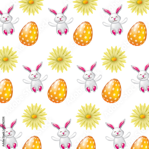 beautiful easter egg rabbit flower daisy decoration pattern vector illustration