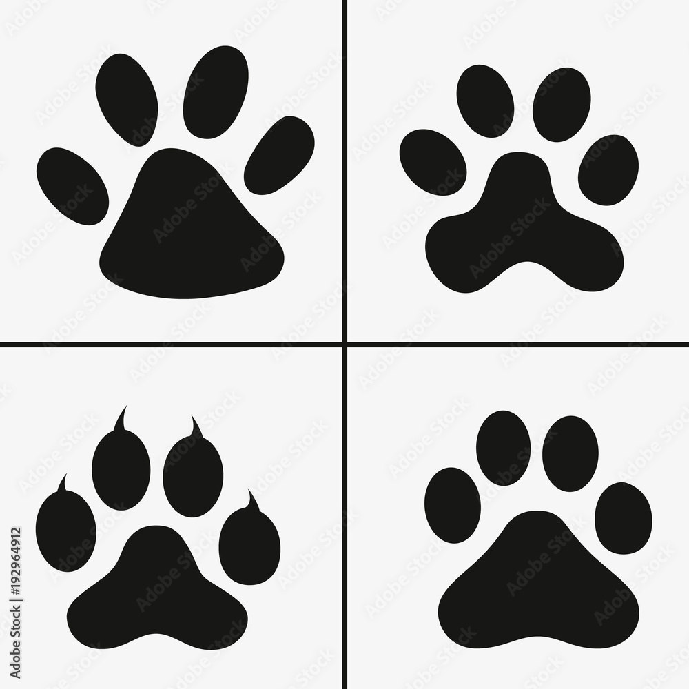 Paw Prints. Logo. Vector Illustration. Paw Prints Isolated vector Illustration. Paw Print icon set. Black on White background. EPS Illustration. Paw Prints. Logo. Vector Illustration. Paw Prints Isolated vector Illustration. Paw Print icon set. Black on White background. EPS Illustration.