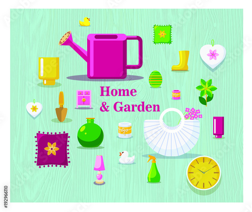 Home and gardening icon set. Household flat icons.