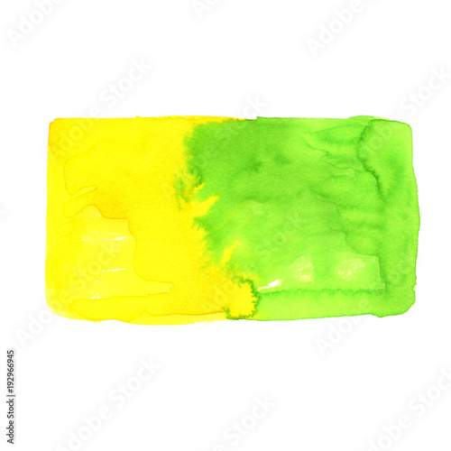 Yellow and green watercolor brush strokes. Background for design