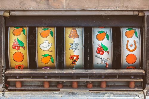 Photography Close up of a vintage slot machine