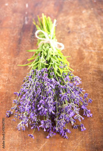 Fototapeta Naklejka Na Ścianę i Meble -  Fresh lavender over wooden background.