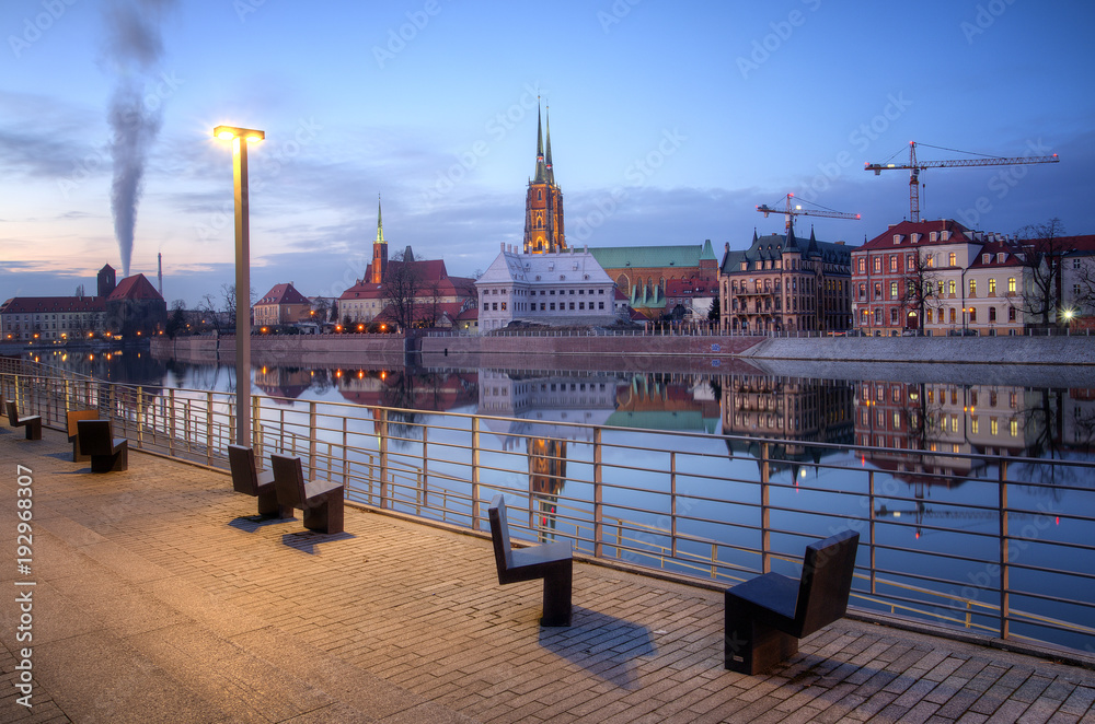 Evening view of the old city Wroclaw, Poland.