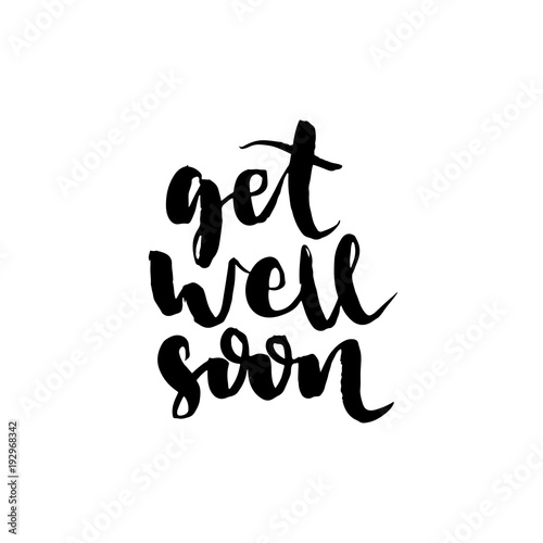 Get well soon vector text on color background. Lettering for invitation and greeting card, prints and posters. Hand drawn inscription, calligraphic design
