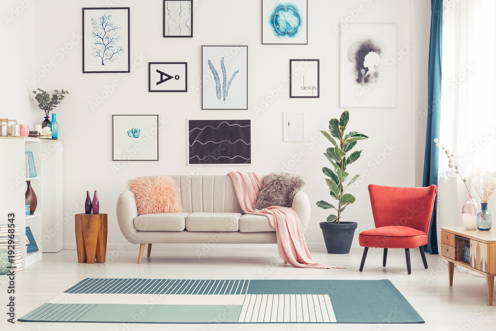 Colorful living room interior - obrazy, fototapety, plakaty 