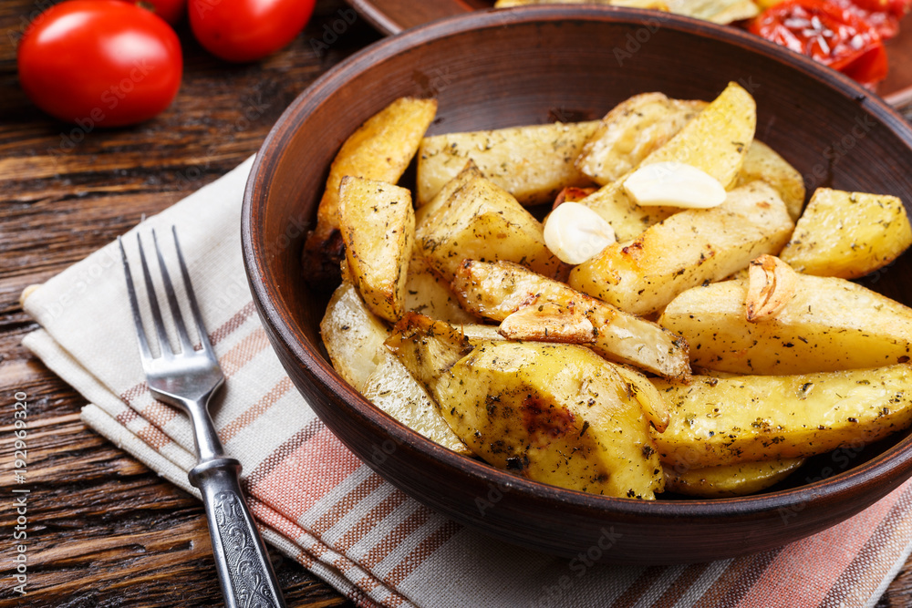 baked potato on a plate. Top view.