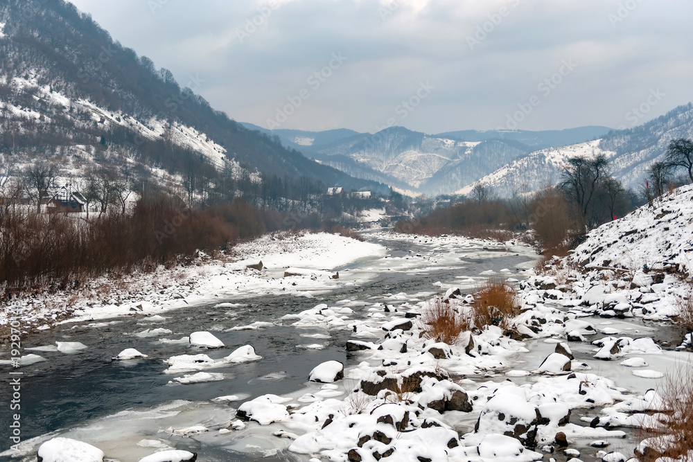 Beautiful winter landscape with river