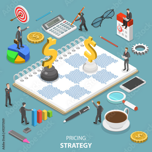 Flat isometric vector concept of pricing strategy, value and price balance, product quality.