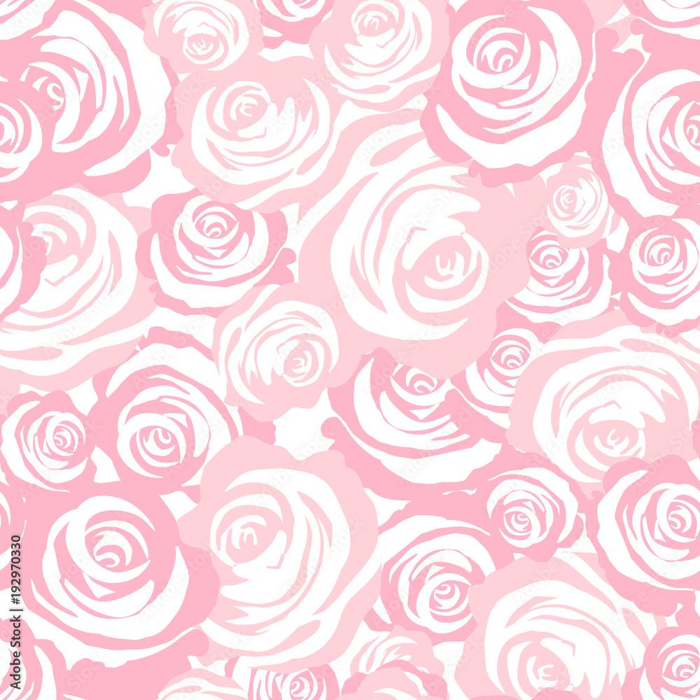 Roses seamless pattern. Pink vector background