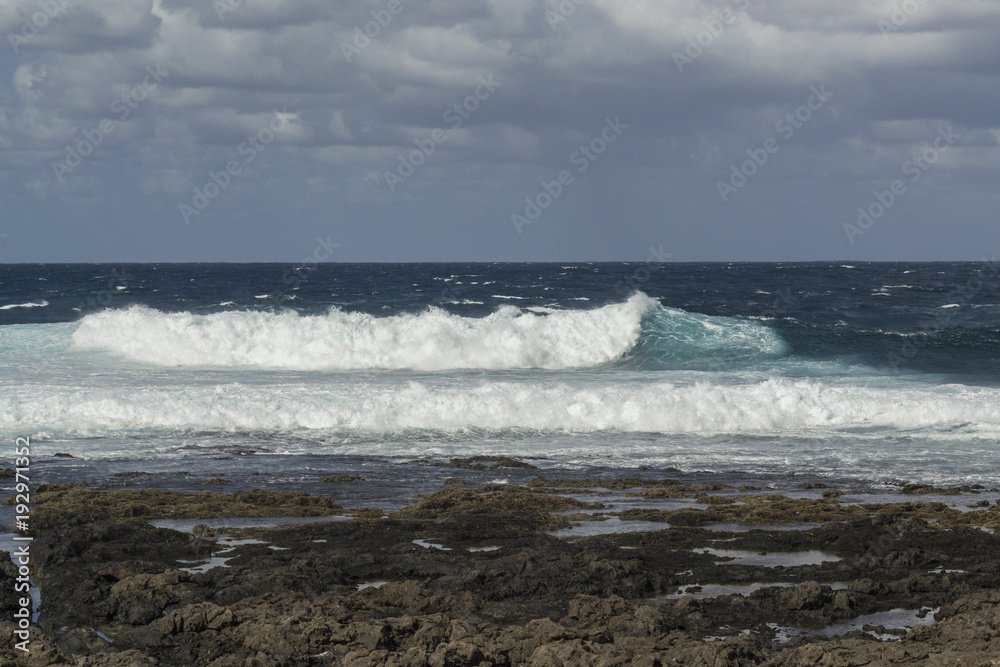 Ocean surf waves at La Santa, Lanzarote, Canary Islands, Spain