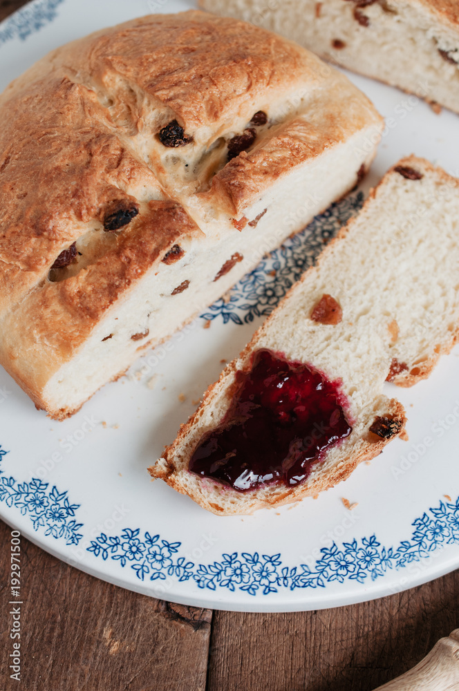 Freshly baked traditional German Easter Bread, Osterbrot, made of Brioche yeast dough with