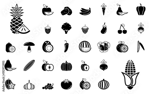 Obst und Gemüse - Iconset (Schwarz)