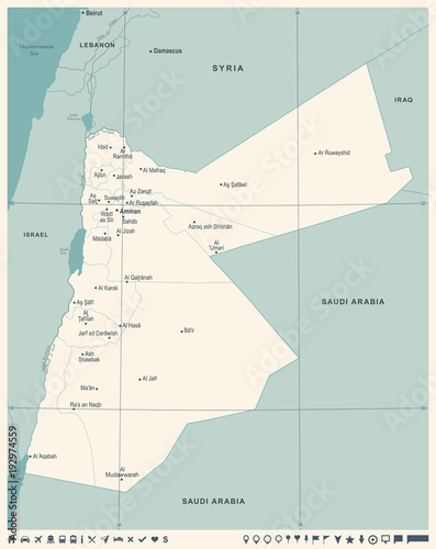 Jordan Map - Vintage Detailed Vector Illustration