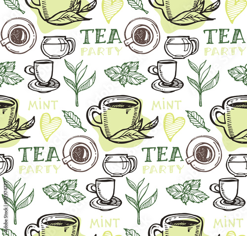 Hand drawn doodle tea pattern © jane55